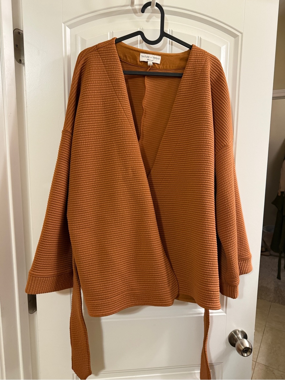 Madewell Rust-Orange Ribbed Wrap Cardigan